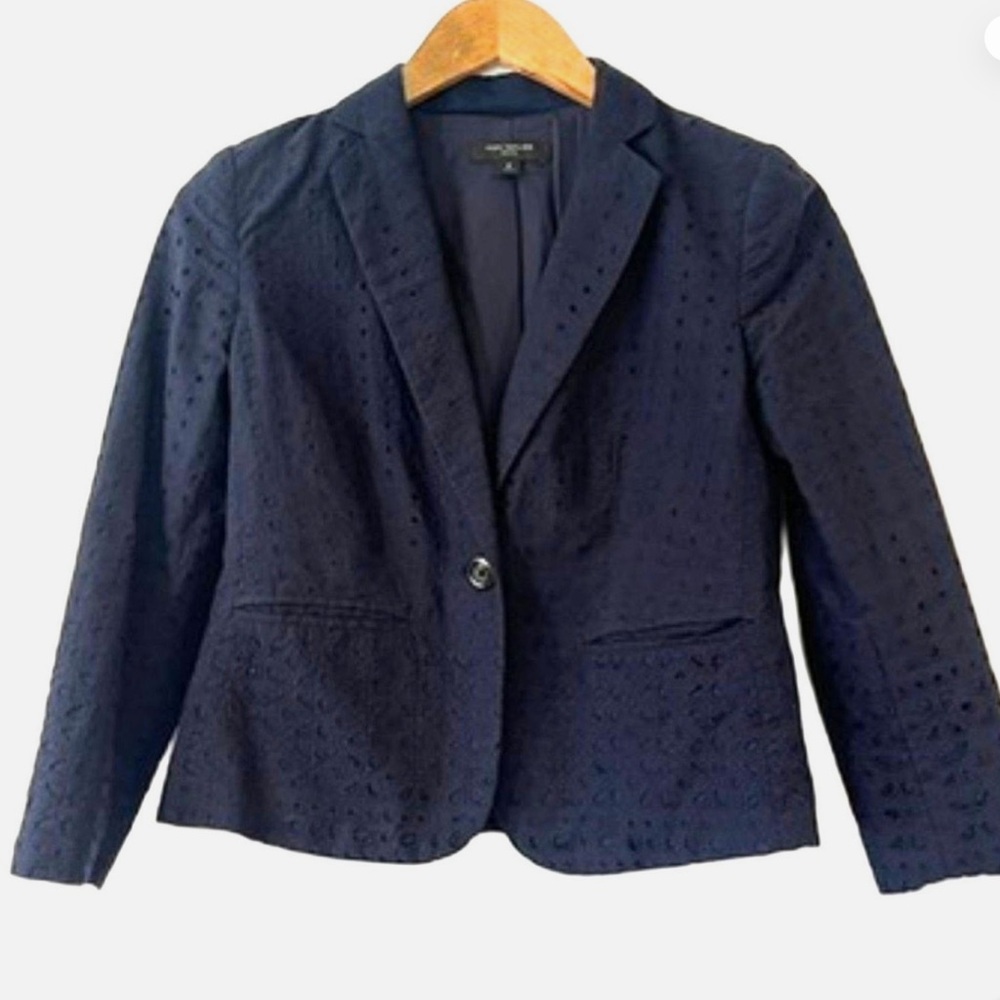 Ann Taylor Newbury 100% Cotton Eyelet One Button Tailored Blue Blazer, Size 14